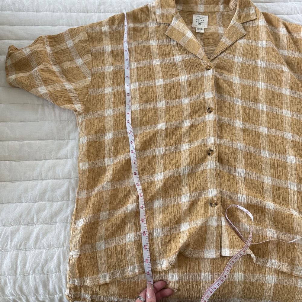 BILLABONG Beach Side Oversized Short Sleeves Shirt tan cream plaid textured - Picture 8 of 8